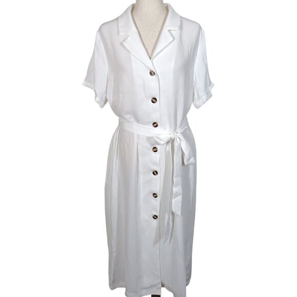 Halara White Button Up Side Pocket Midi Dress Size Large READ READ READ - Picture 1 of 9